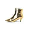 Boots Phoentin 2024 Booties For Women Kitten Heels Metallic Color Pointed Toe Plus Size 34-43 Gold Silver Footwear FT2964