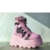 Stivali 2024 Platform Chunky Stivaletto con tacco alto Donna Cool Wedge Donna Scarpe femminili nere Donna Punk Gotico Moto