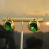 Collana Orecchini Set Orecchino a bottone in cristallo verde Catena con pendente geometrico smeraldo in acciaio inossidabile per donne e ragazze