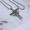 Wolf Tide Dubbele Draak Zwaard Titanium Ketting Hanger Kruis Rijkdom Fortuin Trendy Roestvrij Stalen Ketting Man Rapper Punk Gothic Sieraden Accessoires Groothandel