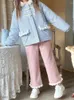 Women's Pants Japan Soft Girl Lolita Trousers Sweet Woman Preppy Style Plaid Ruffle Wide Leg Streetwear Y2k