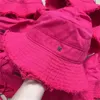 Roze dames luxe elegante emmer hoed gewone gerafelde dop met verstelbare trekkoord kinband gorras grote rand voor heren comfortabel twill katoen pj027 e4