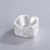 Clusterringe PANJBJ 925 Sterling Silber Unregelmäßige Steine Ring Mode Kreative Geometrische Textur Offene Damen Schmuck Party GeschenkPANJBJ