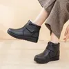 Stiefel Warme Plüschstiefeletten Damen Pelzgefütterte Lederschuhe Damen Winter Hakenschlaufe Knöchel Frau Wasserdicht Slip On Flat Mom