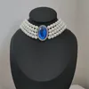 Collane girocollo di perle finte multistrato di lusso per le donne Collane di strass ovali blu Collane di gioielli femminili per feste di nozze 240222