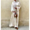 Ethnic Clothing Eid Shiny Satin Open Abaya Dubai Turkey Kaftan Ramadan Muslim Women Maxi Dress Puff Sleeve Kimono Cardigan Islamic Jalabiya