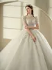 Classic Floral Prints Shorts Sleeves High Collar Ball Gown Wedding Dress Enchanting Embroidery Lace chapel Train Beading Pearls Beauty Bridal Gowns