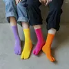 Meias femininas confortáveis harajuku split toe algodão amantes meias dois dedos jacquard tubo longo