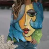 Lente 3D digitaal bedrukte dameshoodie met abstract gezichtsstikpatroon, lange mouwen los