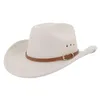 Bérets Western Cowboy Hat pour hommes à large bord ourlet ceinture en simili cuir décor Jazz Cowgirl Fedora