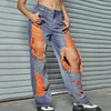 Dżinsy damskie 2024 For Women Trendy Hole High talia prosta noga spodni panie luźne streetwearne dżinsowe spodnie