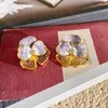 Studörhängen LifeFontier Vintage Gradient Purple Emalj Flower for Women Girls Elegant Petal Floral Wedding Earring Smycken
