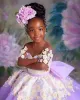 Prenses sevimli leylak şeffaf boyun çiçek kız elbise balo elbisesi tül lilttle çocuklar doğum günü pageant düğün önlükleri bc15050 2024