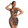 Kvinnor Swimdress Print Monokinis Swim Wears Summer Beach Graghic tryckt o Ring One Piece Halter Swim Dress