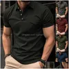 Heren T-shirts Heren T-shirts Casual Effen Gebreide Overhemden Heren Klassieke Turn-Down Kraag Button-Up Plevier T-shirts Voor Kleding Zomer Kort S Dhsba