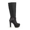 Stiefel Winter Kniehohe Frauen Herbst Ritter Schwarz Weiß Große Größe Heels Plattform Reißverschluss Mode Schnalle Damen Lange Schuhe