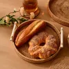 Servis uppsättningar rotting runda bricka badrum korgvävd korg som serverar med handtag boho hamper bröd