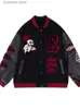 Men's Jackets Small Crowd Skull Embroidery Leather Jacket Women Retro Patchwork Knitting Fashion Baseball Jacket American High Street Coats T240227