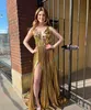 Gold Metallic Prom Dress Sparkle Cut Glass Mirror Beading Long Winter Formal Event Party Gown V-Neck Skirt Slit Silver Royal-Blue Red Carpet Runway Oscar Gala Pageant