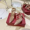 Beautiful high-heeled shoes 2024 new summer fashion rivet diamond mesh pointy sandals sexy thin-heeled women's shoes