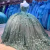 Messico verde innamorato abito quinceanera 2024 applicazioni di perline corsetto abito da ballo fiori 3d abito da ballo dolce 16 robe de bal