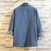 Kinesisk stil Hanfu Cardigan Button Up Denim Jacket Overdimensionerad Tang Shirt Style Top