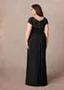 Delicate Sequins Lace Mother Of The Bride Dresses Empire Waist Short Sleeves Women Black Formal Evening Gowns V Neck Wedding Reception Groom Mother's Dress CL3333