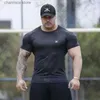 Herr t-shirts komprimering snabb torr t-shirt män som kör sport mager kort tee skjorta manlig gym fitness bodybuilding träning svarta toppar kläder t240227