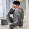 Vêtements de nuit pour hommes Printemps Automne Mode Tricoté Hommes Lettre Plaid Manches Longues Pantalons Pyjamas Ensembles Casual Lâche Coton Lounge Wear