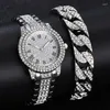 Armbanduhren 1/2 Stück Luxus Damen Diamantuhren Hip Hop Armband Damen Quarzuhr Roségold Damen Armbanduhr Glänzender Kristall