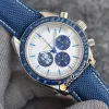 42mm Professional Moon Watches Award 50th Anniversary Mens Watch White Dial 310 32 42 50 02 001 OS Quartz Chronograph Blue Nylon L228V