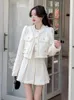 Arbetsklänningar gagarich koreansk mode lite doftande rosa set 2024 fjäder fransk kändis tunt kappa veckad kostym kjol 2 bit kläder