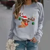 Dameshoodies Kersttruien Base Elk Printing Ronde hals Top Losse casual truien met lange mouwen