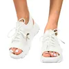 Sandálias Verão Mulheres Malha Casual Branco Grosso Sola Lace Up Open Toe Beach Sapatos Casamento para Salto Baixo