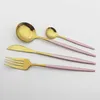 Pink Gold Cutlery Set Stainless Steel Dinnerware 24Pcs Knives Forks Coffee Spoons Flatware Kitchen Dinner Tableware 211023248V