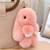 Keychains Natural Rex Fur Cute Fluffy Keychain Real Key Chains Bag Toy Doll Lovely Keyring Pendant Three Model Size