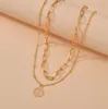 Boho Layered Moonstone Necklace Gold Opal Moonstone Pendant Necklace Paper Clip Chain Choker Necklace Punk Flat Chain Necklace 22143