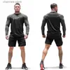 T-shirt da uomo T-shirt da palestra a maniche lunghe da uomo Canottiera casual maschile Abbigliamento attillato Bodybuilding Allenamento Top Running Fitness Felpe in cotone T240227