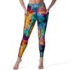 Active Pants Watercolor Neon Paint Leggings Abstract Art Print Fitness Yoga Push Up Sexy Sports Tights Pockets Stretchy Printed