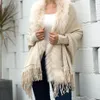 Scarves Fur Collar Winter Shawls And Wraps Bohemian Fringe Oversized Womens Ponchos Capes Batwing Sleeve Cardigan251I