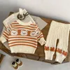 Clothing Sets 7608 Baby Knitted Suit 2024 Autumn Winter Striped Bear Boy's Sweater Trousers Casual Girl's Two Piece