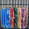 Lässige Kleider Krawatte gefärbtes langärmeliges Kleid für Frauen 2024 Mode Frühling Herbst V-Ausschnitt