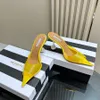 Aquazzura slip på pvc högklackade sandaler kristall strass stilett klackar mulor tofflor lyxdesigner tofflor sandaler för kvinnor middag festskor