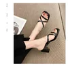 Slippers Fashion Snake Print Sandals High Heel Narrow Strap Square Root Korean Summer Elegant