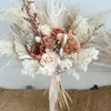 Natural Pampas gräs konstgjorda blommor rustik vintage bröllop bukett för brudmaidboho torkade blommorbridal 240223