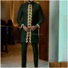 Men'S Tracksuits Mens Kaftan Summer Suit Round Neck Long-Sleeved Top Pants African Male Traditional Outfit National Style 2Pcs Cloth Dhpsx