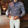 Herrpolos 2024 Pure Cotton Male Spring Slim Fit Long Sleeve Polo Shirts/Men's High Quality Leisure Stripe Shirts Tops S-3XL