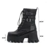 Boots PXELENA JK Cosplay Rivet Buckle Women Combat Platform Ankle Chunky High Heels Winter Shoes Plus Size 34-43 Creepers Ladies