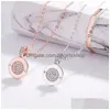 Pendentif colliers Double face rond pendentif colliers pour femmes or Rose luxe strass 925 Sterling Sier collier ras du cou mode Dhxji