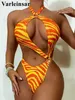 Women's Swimwear Asymmetric Halter Striped Cut Out One Piece Swimsuit Women Swimwear Female Monokini High Leg Cut Bather Bathing Suit Swim V4565 T240227